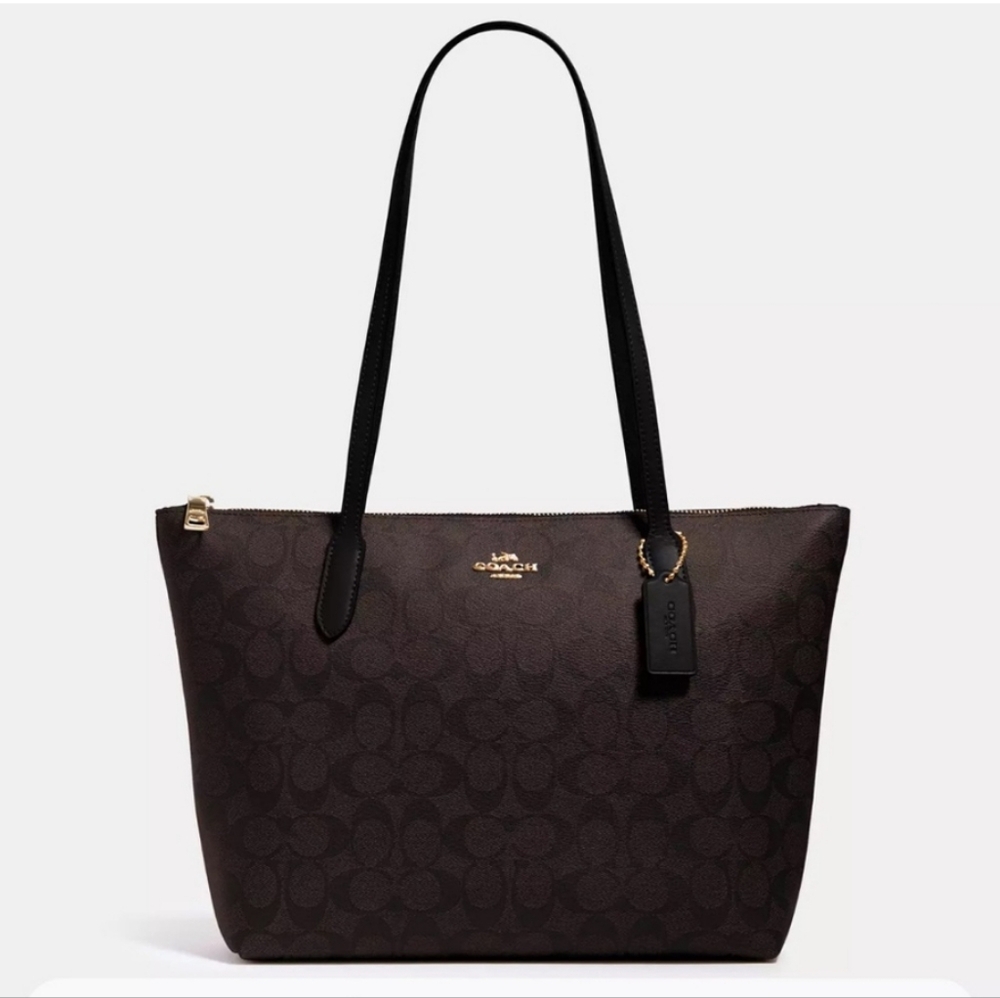 COACH Women's Outline Signature Zip Tote (IM/Brown/Black) one size